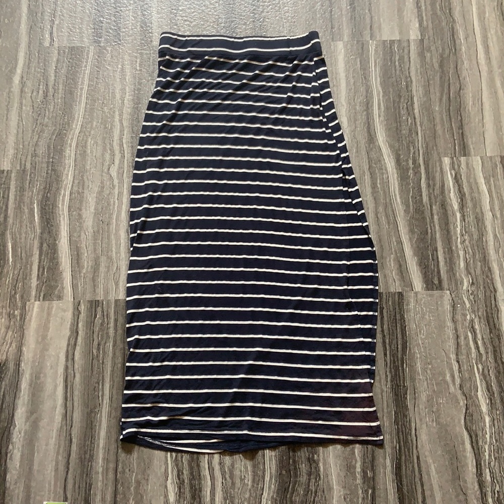 Navy and White Striped Maxi Skirt